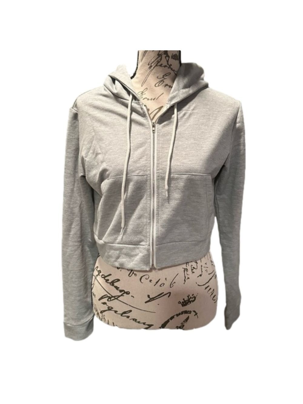 SHEIN EZWEAR Women’s Light Gray Cropped Zip-Up Hoodie – Size Small ✨🩶🧥 - Picture 2 of 11